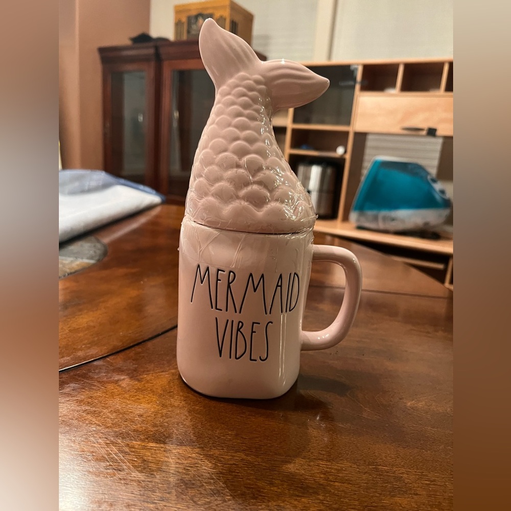Rae Dunn Pink Mermaid Vibes Ceramic Mug with Tail Lid